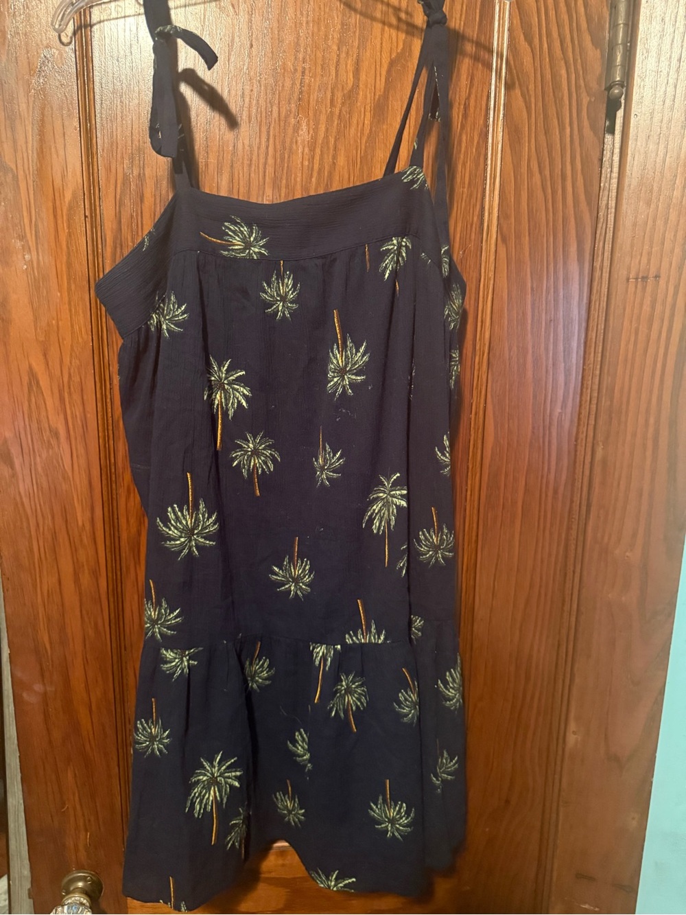 LOFT Black Palm-Print Tie-Strap Sundress/ cover up